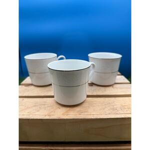 Set 3 Vintage Southwicke Coffee Cups -White Lace Porcelain Silver Trim